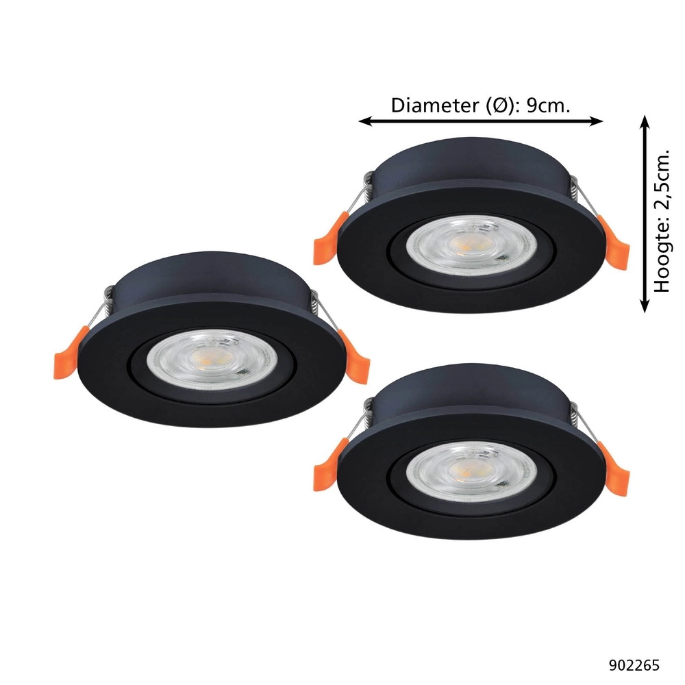 Set mit 3 Einbaustrahlern Barranco schwarz Ø 9cm - 3-stufig CCT Eglo 9008606359431