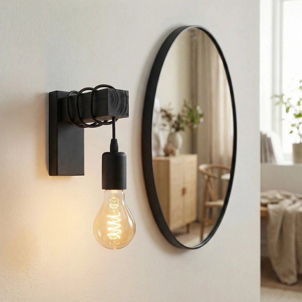 Landwandlampe Townshend Schwarzes Holz Eglo 9002759307387