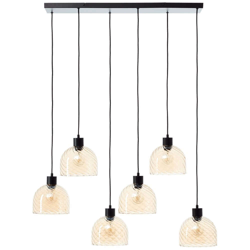 Hängelampe mit 6 Leuchten Casto schwarz mit bernsteinfarbenem Glas Brilliant 4004353446887
