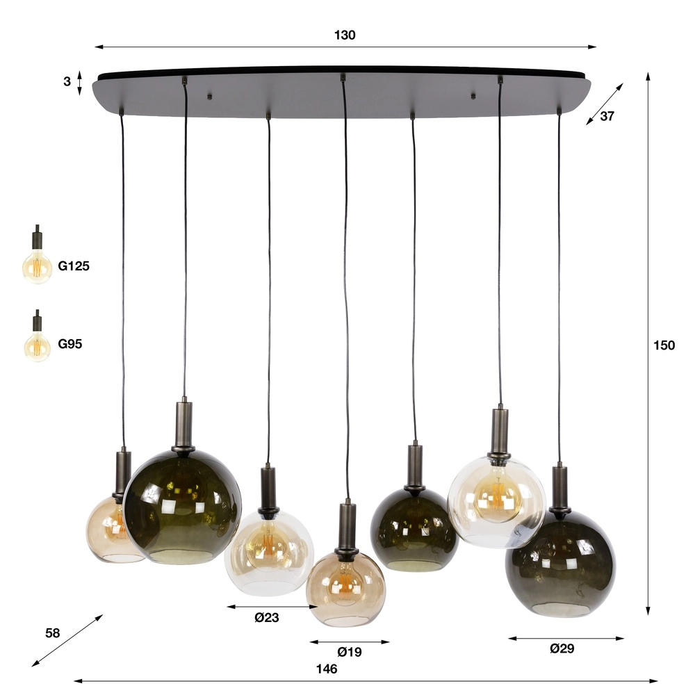 Design-Pendellampe Moka 7-hell sandbraun mit braunem Glas Lyora 8716803514881