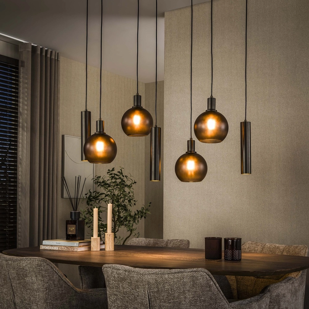 Esstisch-Pendellampe Sfera mit Glaskugeln und Anhängern Lyora 8716803512399