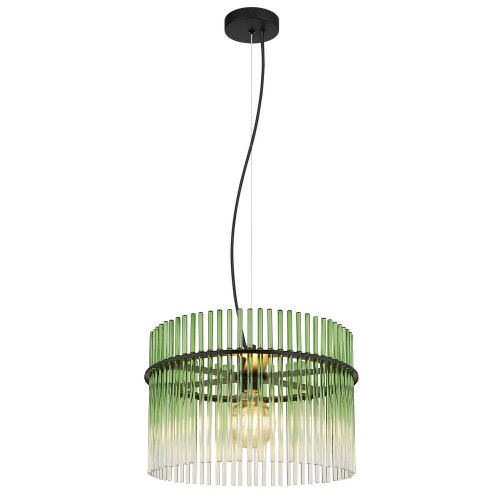 Schwarze Pendelleuchte Gorley mit grünem Glas Ø 40cm