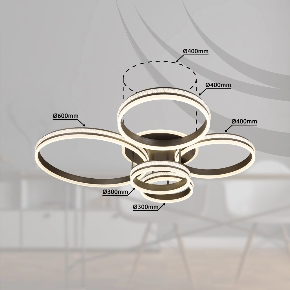 Design-Deckenlampe Grouni 5 Ringe mit Titan gebürstet Globo 9007371457991