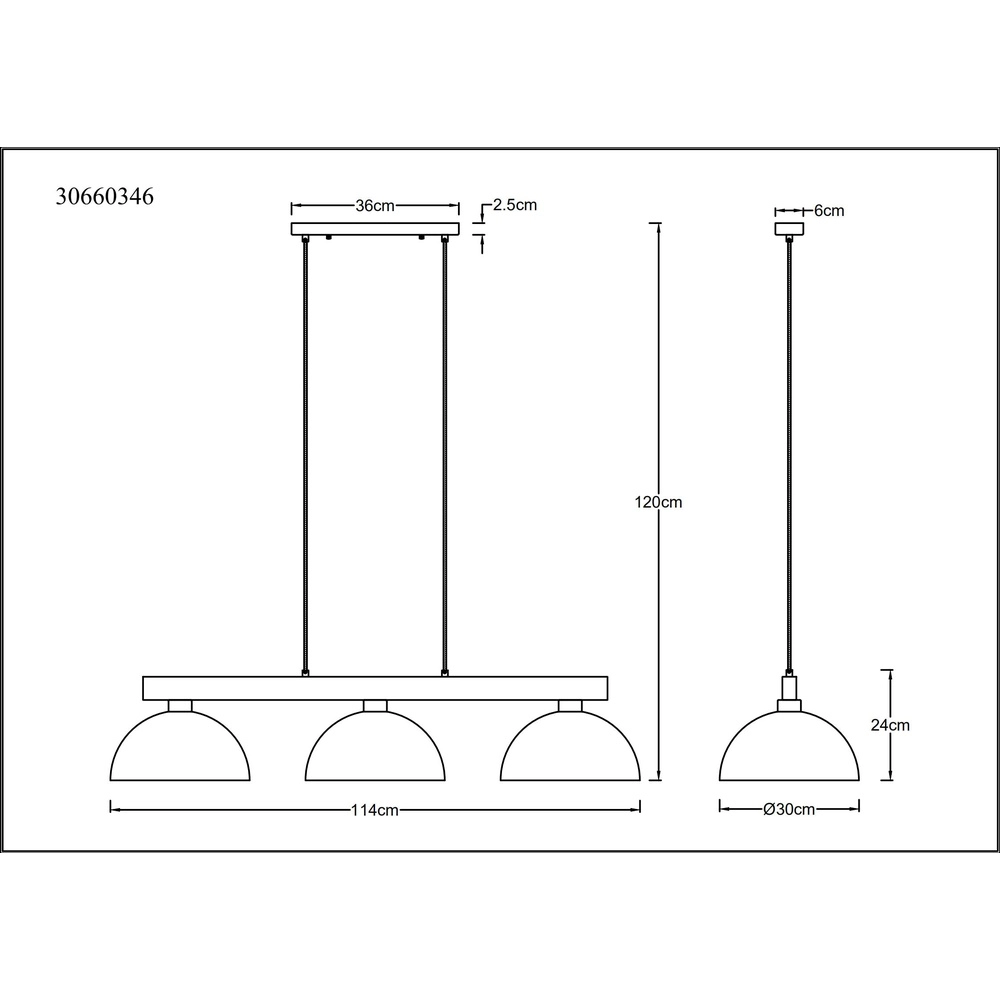 Land-Pendellampe Romy 3-Licht Schwarz mit Holz Globo 9007371586356