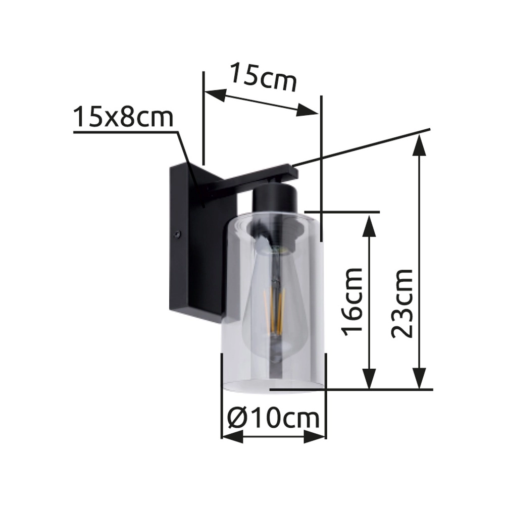 Schwarze Wandlampe Hadera mit Rauchglas Globo 9007371402847