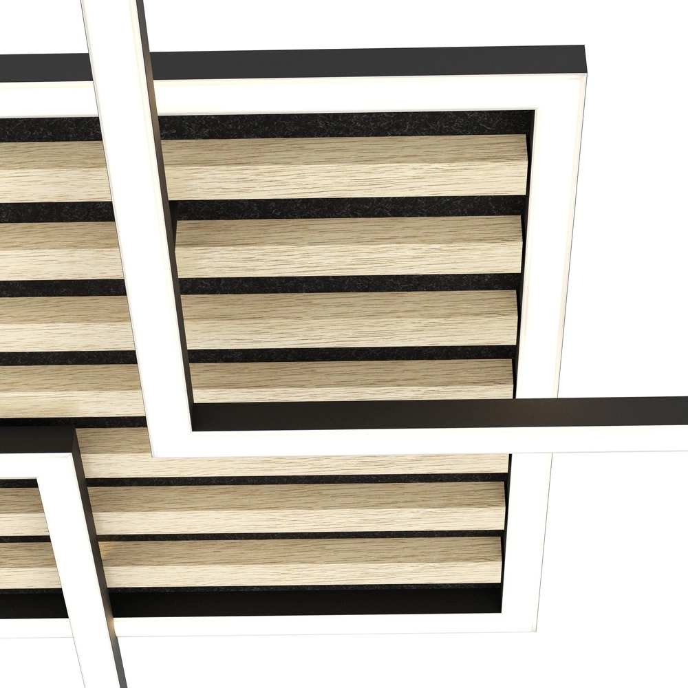 Moderne Deckenlampe Cembrano Schwarz mit Holzquadrat 92,5 cm Eglo 9008606388240