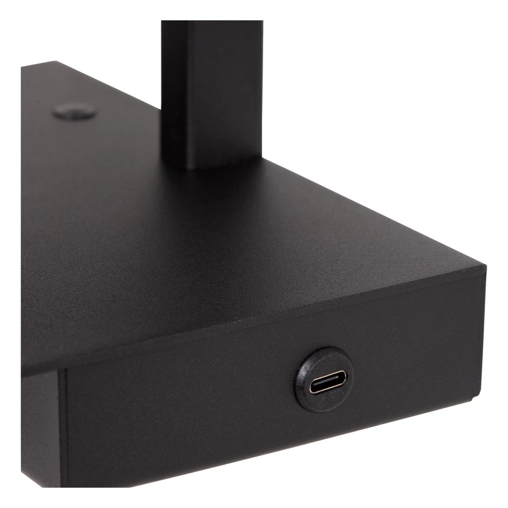 Design-Nachttischlampe Gregory Schwarz mit USB-Ladepunkt Lucide 5411212303370