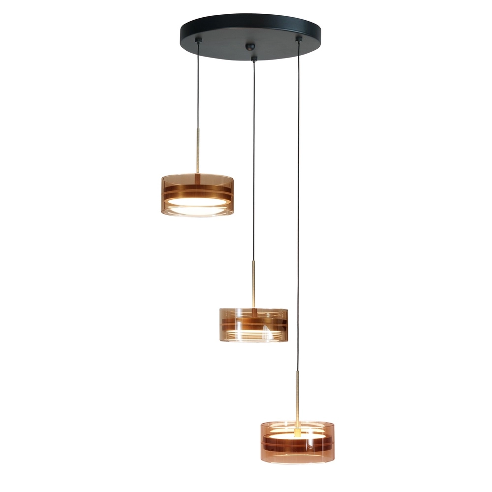 Design-Pendellampe Mini Enzo Schwarz mit bronzefarbenen 3-Lichtern
