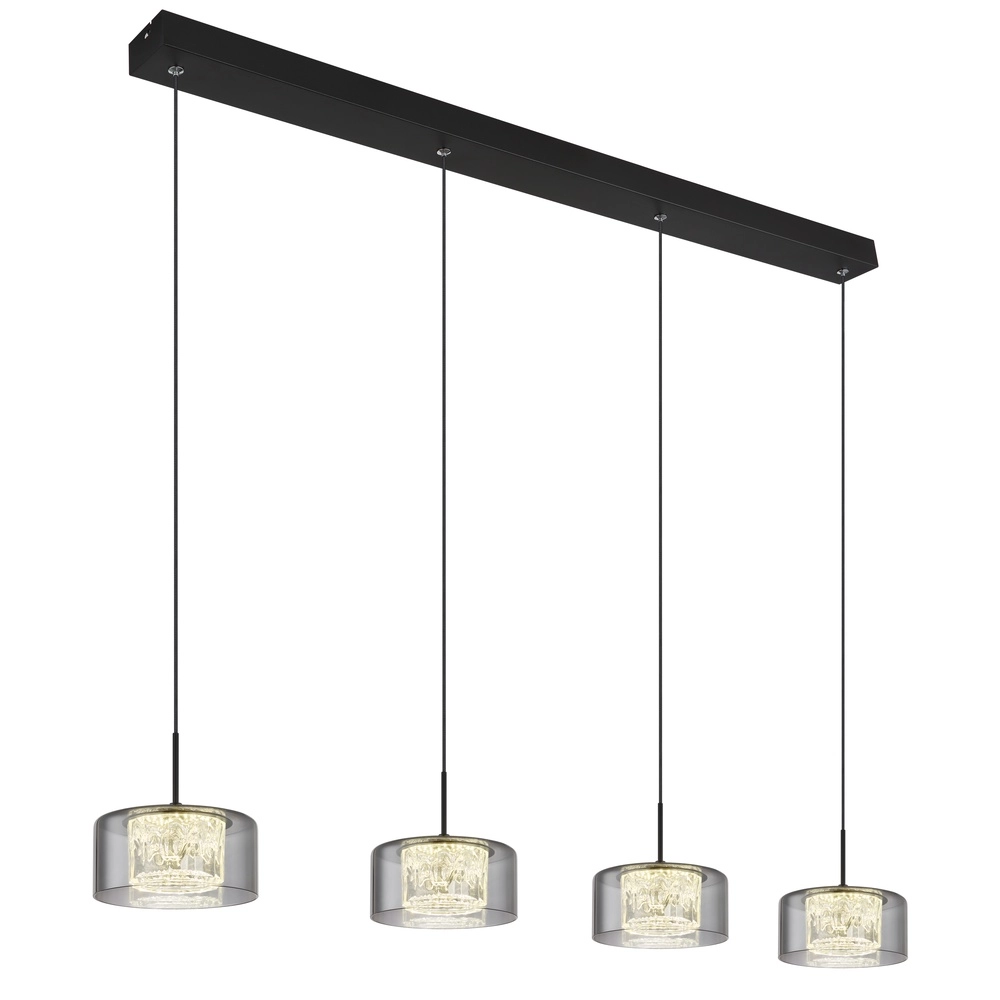 Design-Pendellampe Fogsy 4-Licht Schwarz mit Rauchglas