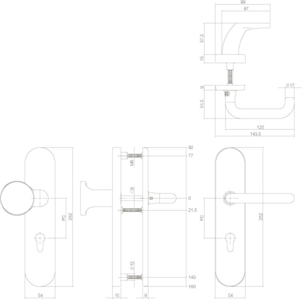Haustürbeschläge Vurano PC72mm Messing trommelweise Intersteel 8714186119792