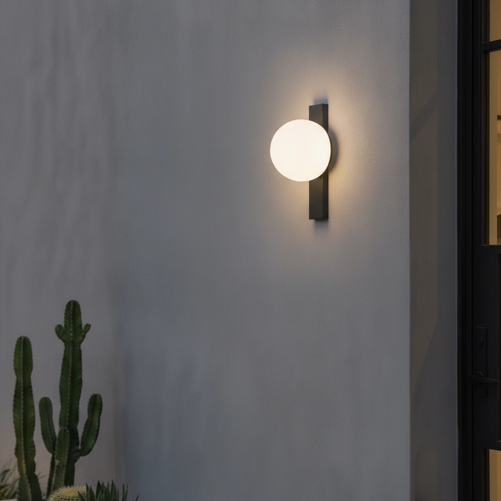 Einzigartige Wandlampe Remi Schwarz mit weißer Kugel
