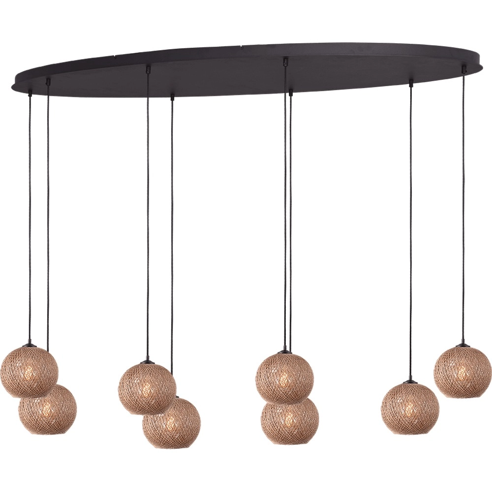 8-Licht Pendellampe Corda ovales Rattan Ø 20 cm