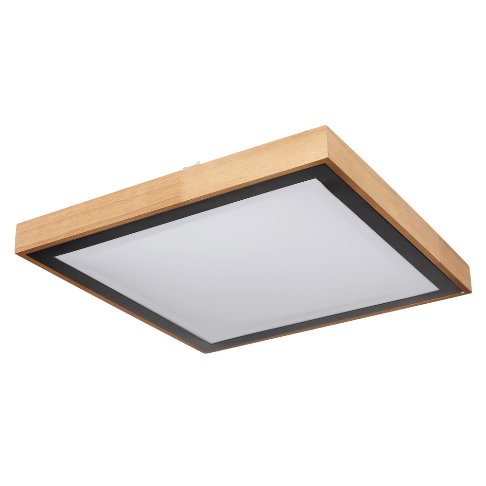Deckenlampe Bruno 39 cm quadratisch schwarz mit Holz Globo 9007371433469