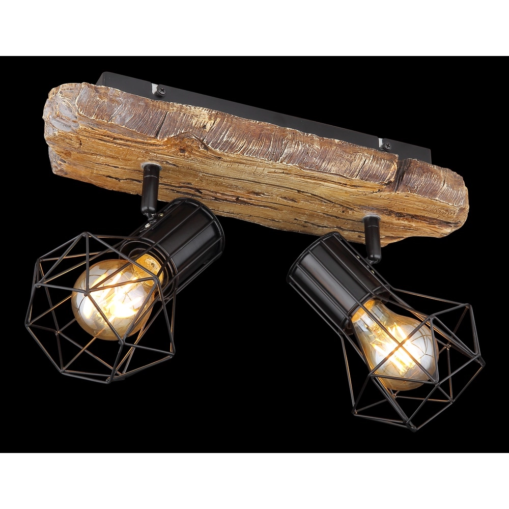 Deckenlampe Priska 2-helliges Schwarz mit Holz Globo 9007371442362