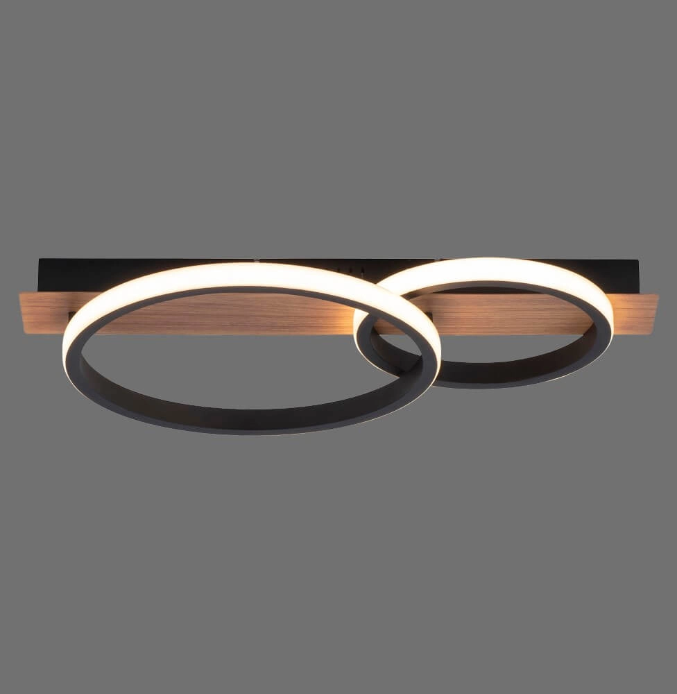 Deckenleuchte Trooper schwarz mit Holz 53cm Just Light 4043689982188