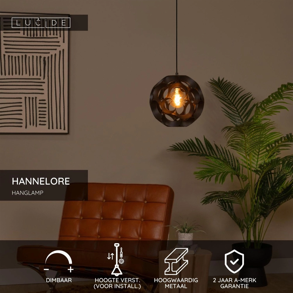 Einzigartige Pendellampe Hannelore Ø 30cm schwarz Lucide 5411212106223