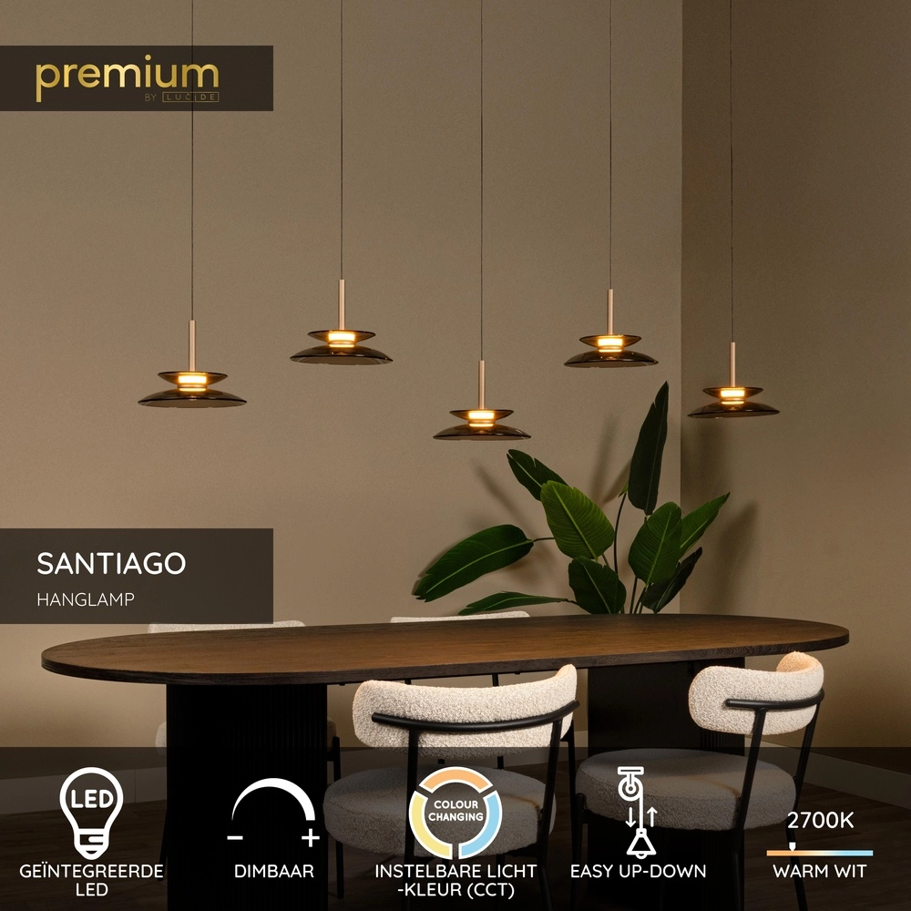 Essaal-Pendellampe Santiago LED – Champagner – 5x Ø 23 cm Premium by Lucide 5411212221902