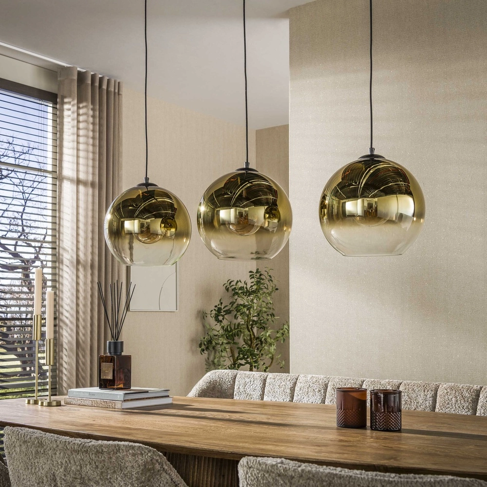 3L-Pendelleuchte Bubble mit goldverblasstem Glas Lyora 8716803511200