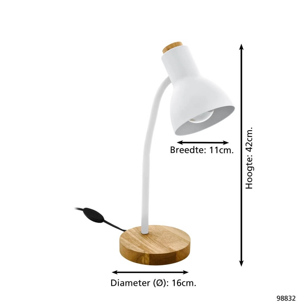 Ländliche Schreibtischlampe Veradal weiß mit Holz Eglo 9002759988326