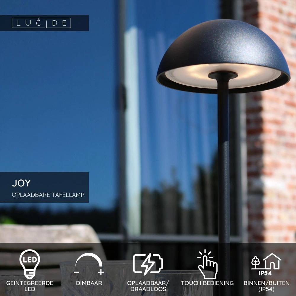 Wiederaufladbare Tischlampe Joy IP54 schwarz Lucide 5411212151940