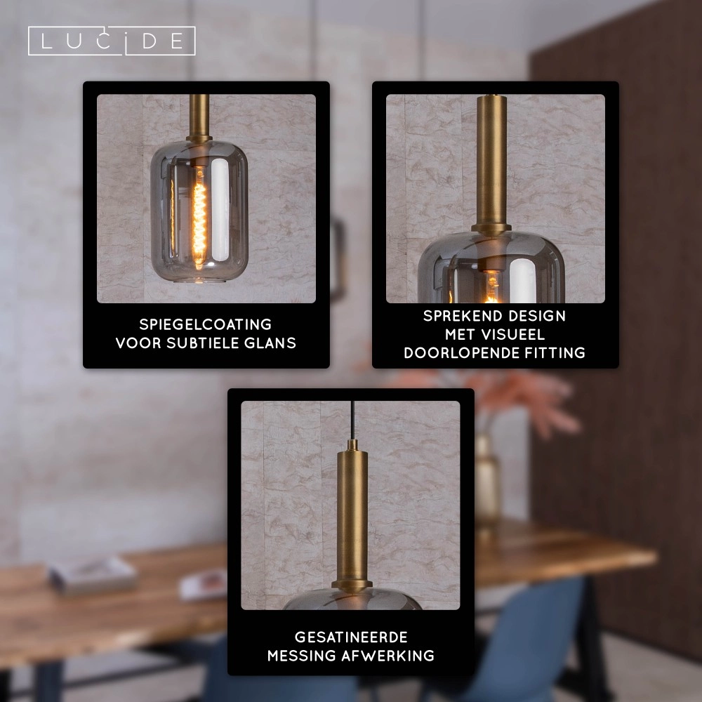 3-Lichs Pendellampe Joanet Glattes Gold mit Rauchglas Lucide 5411212451989