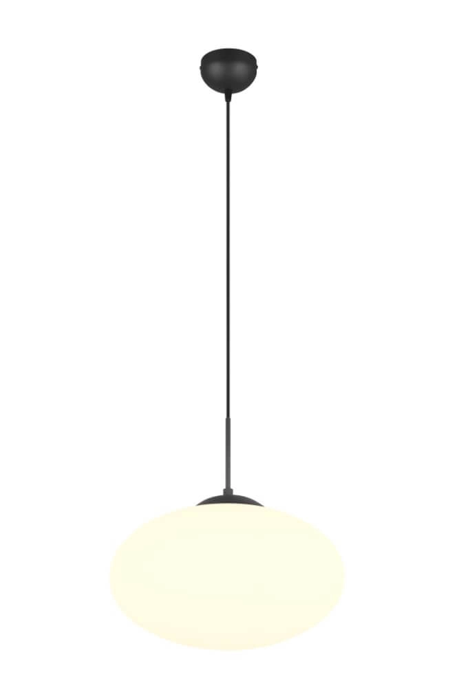 Ovale Hängelampe Fomento Ø 40cm - schwarz mit weißem Glas