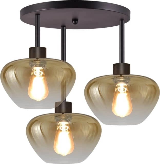 3-flammige Deckenleuchte Genua schwarz mit Goldglas Ø 24cm