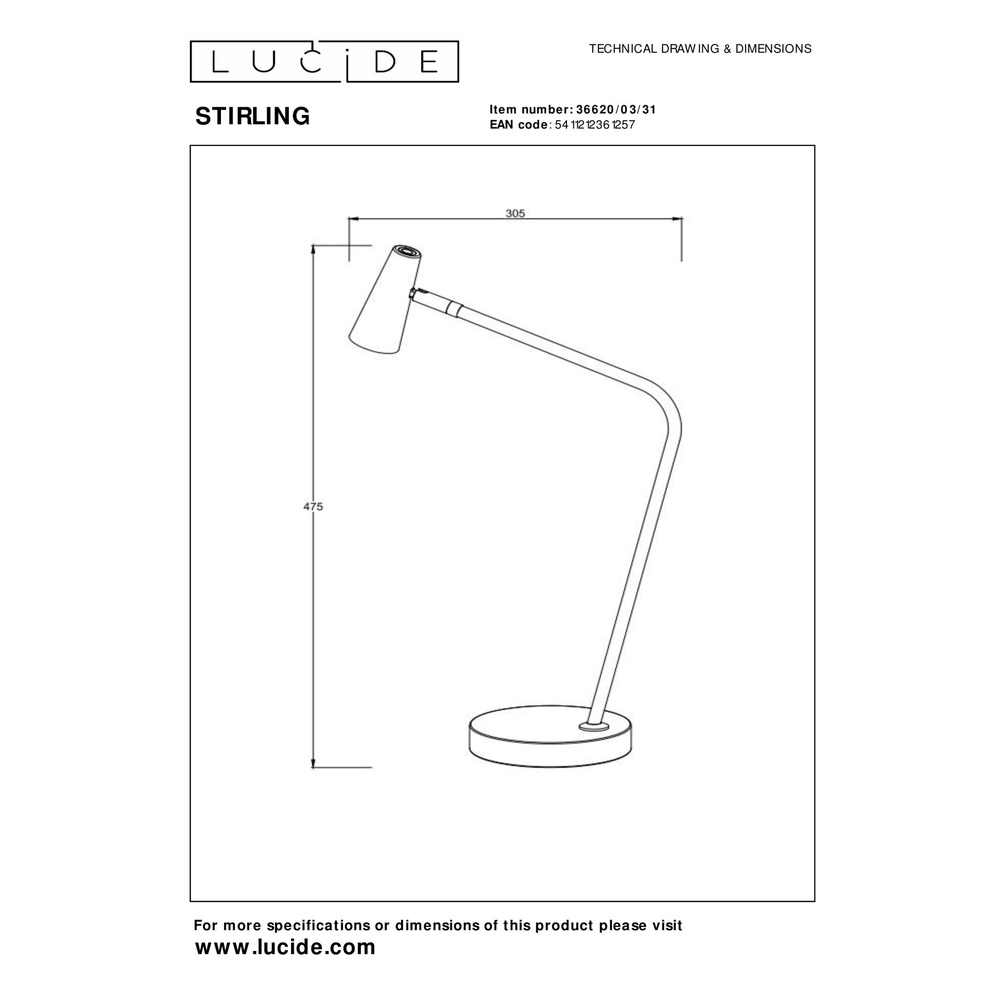 Wiederaufladbare Tischlampe Stirling Weiß Lucide 5411212361257