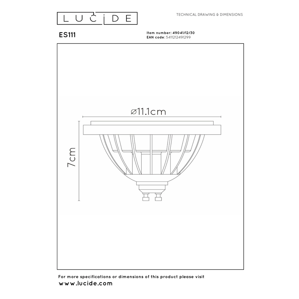 12W Led ES111 - 2200-3000K schwarzer DTW Lucide 5411212491299