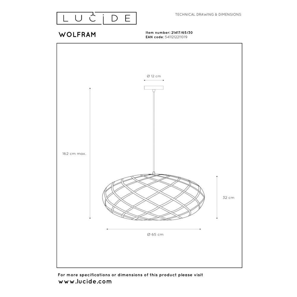 Pendellampe Wolfram Ø 65 cm schwarz Lucide 5411212211019