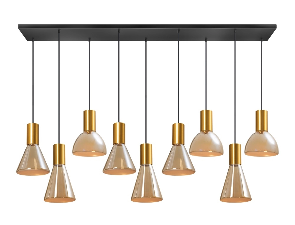 9-Licht Esstischlampe Lisa Gold mit bernsteinfarbenem Glas