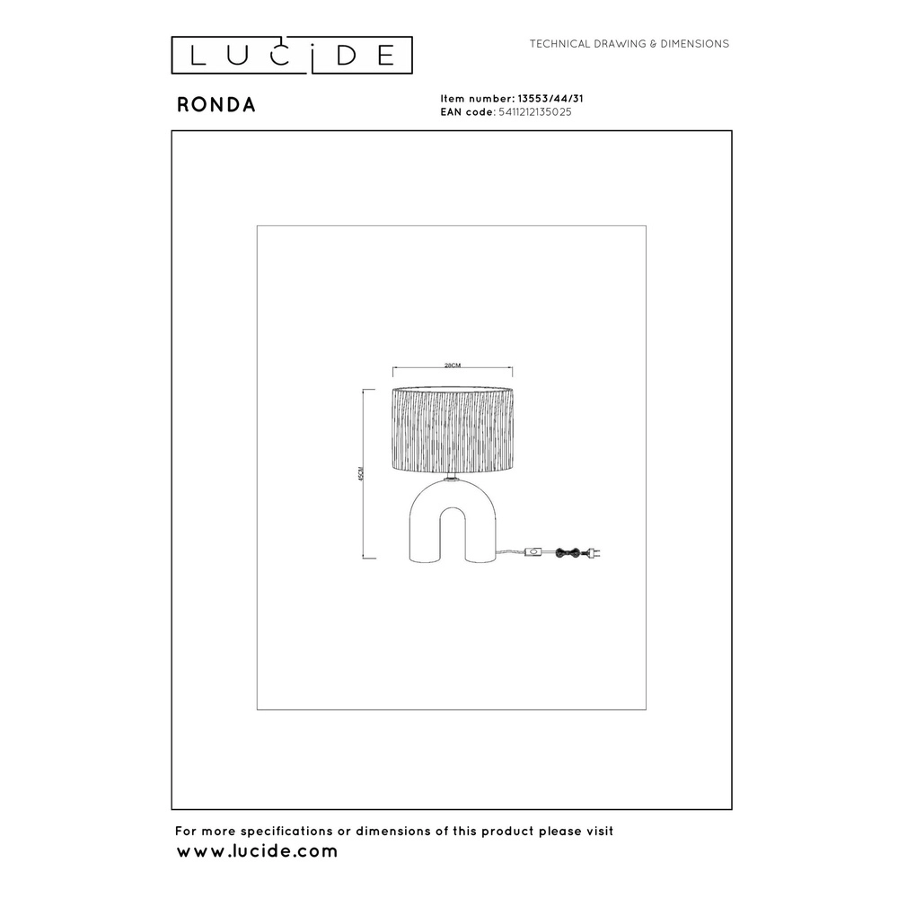 Tischlampe Ronda Weiß Lucide 5411212135025