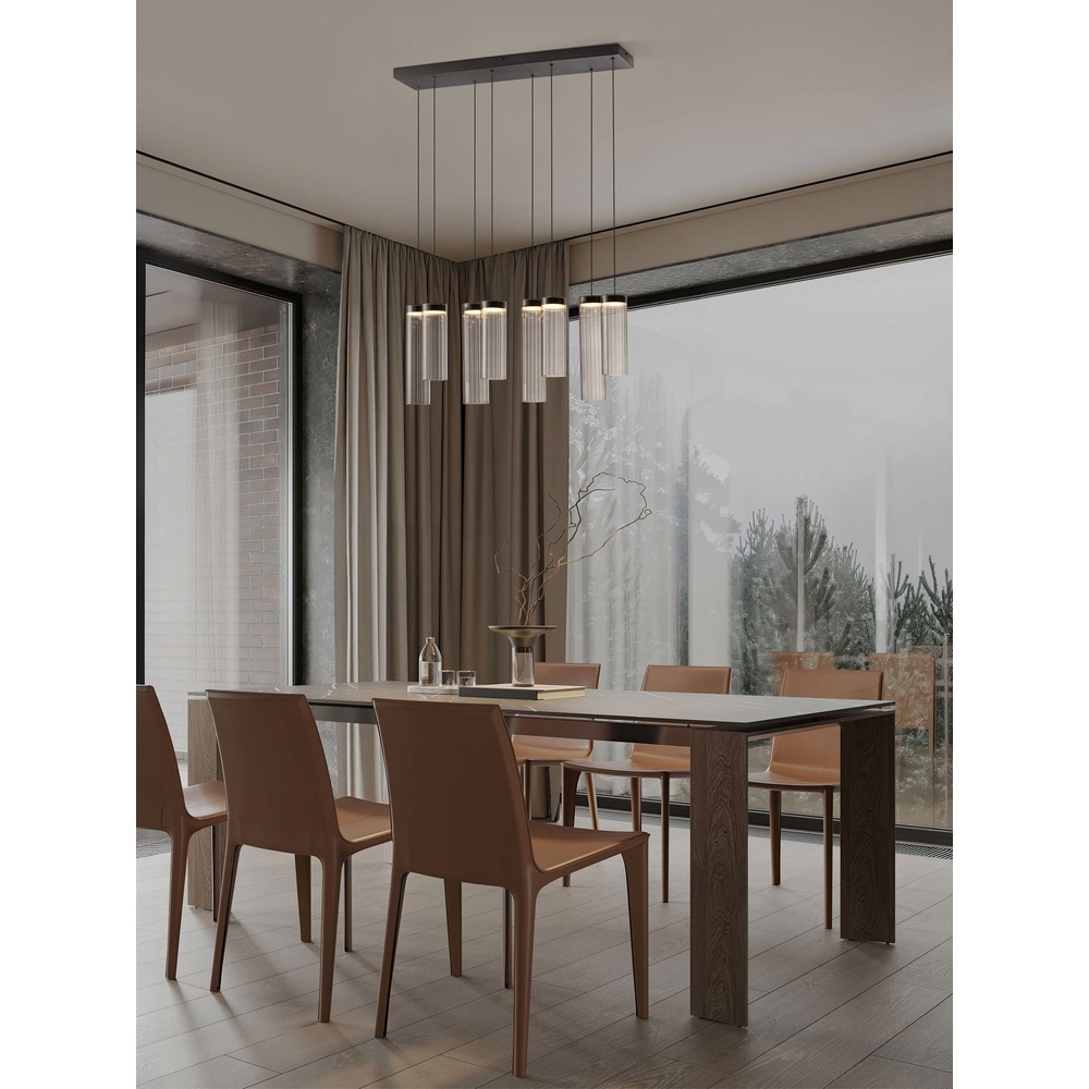 Design-Pendellampe Brielle Anthrazit mit 8-Lampen aus Mokka-Glas