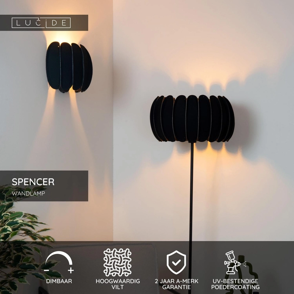 Wandlampe Spencer Schwarz Lucide 5411212343666