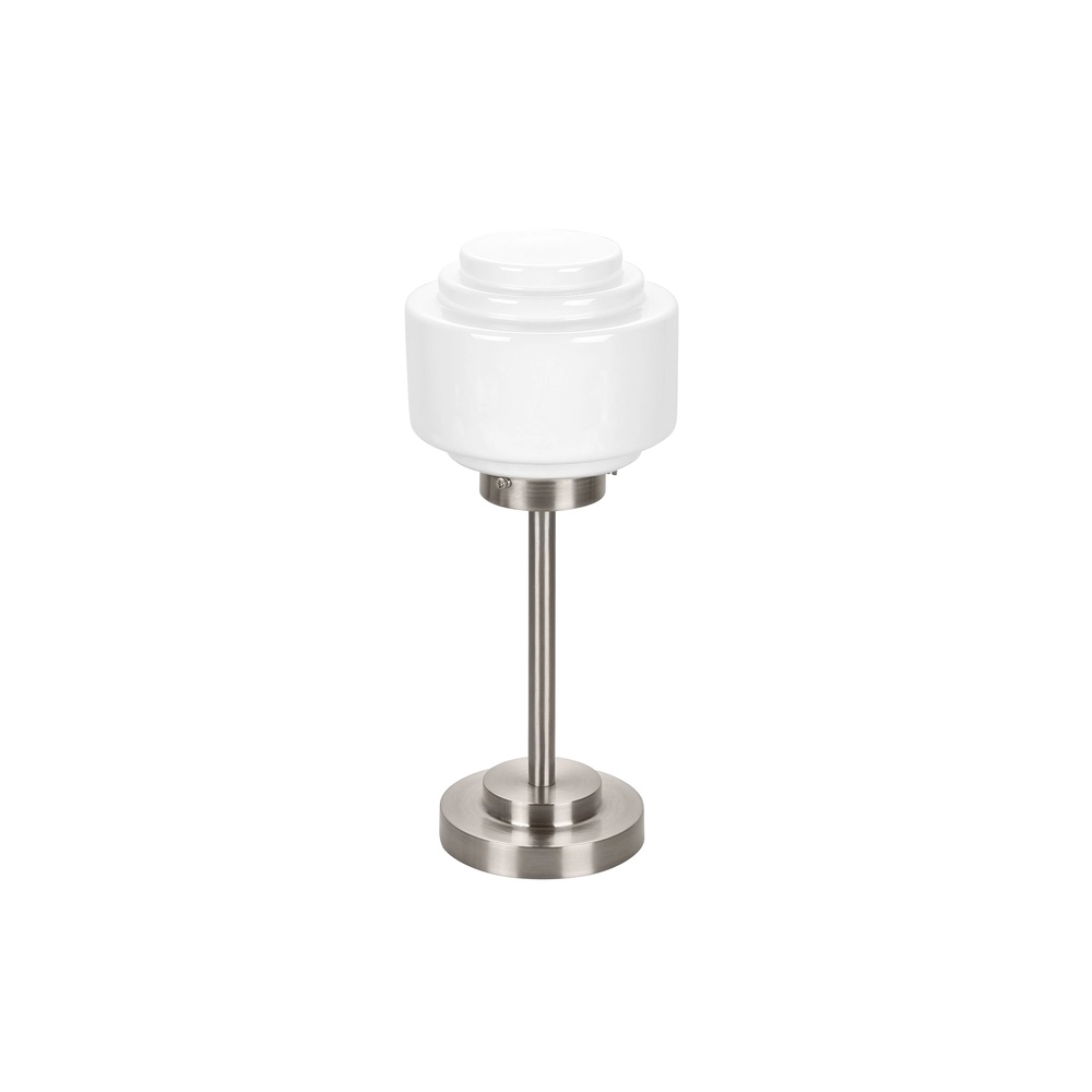 Nickel Tischleuchte Cambridge mit weißem Glas Ø 15cm