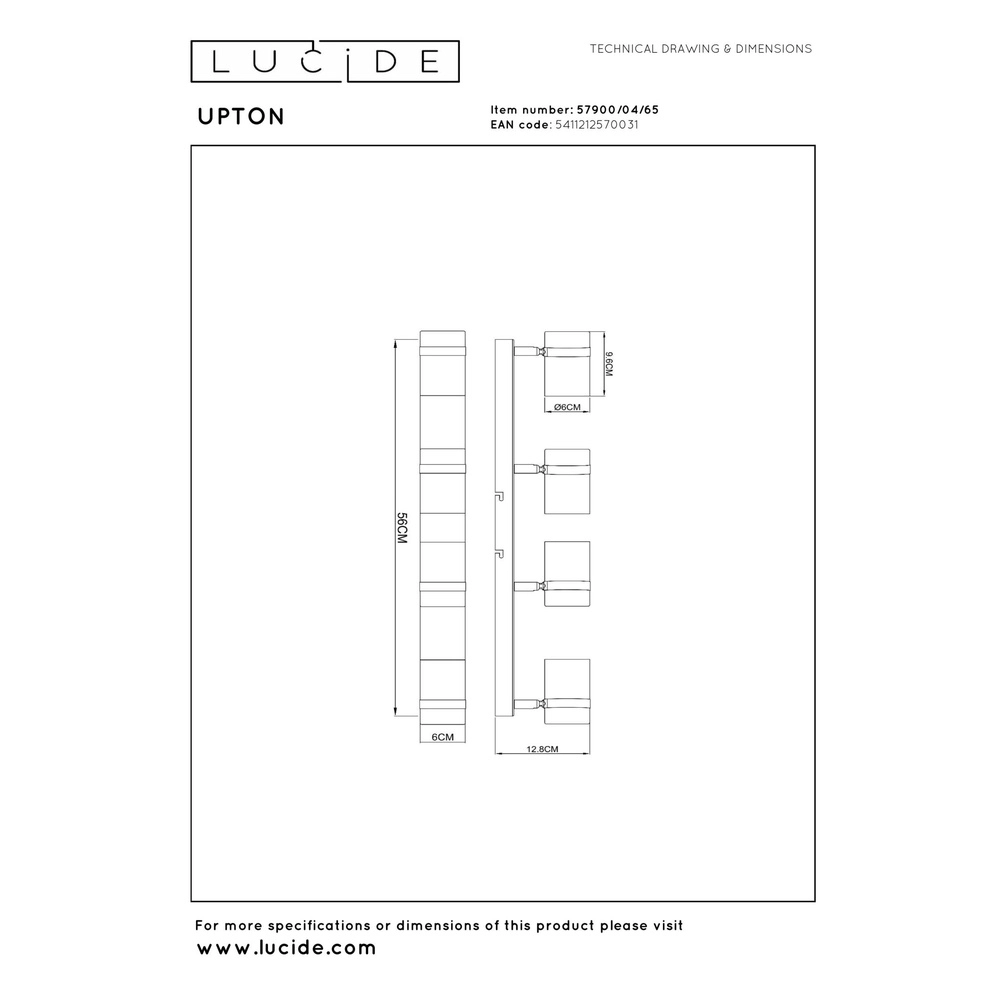 Deckenscheinwerfer Upton 4-Licht Schwarz Lucide 5411212570031
