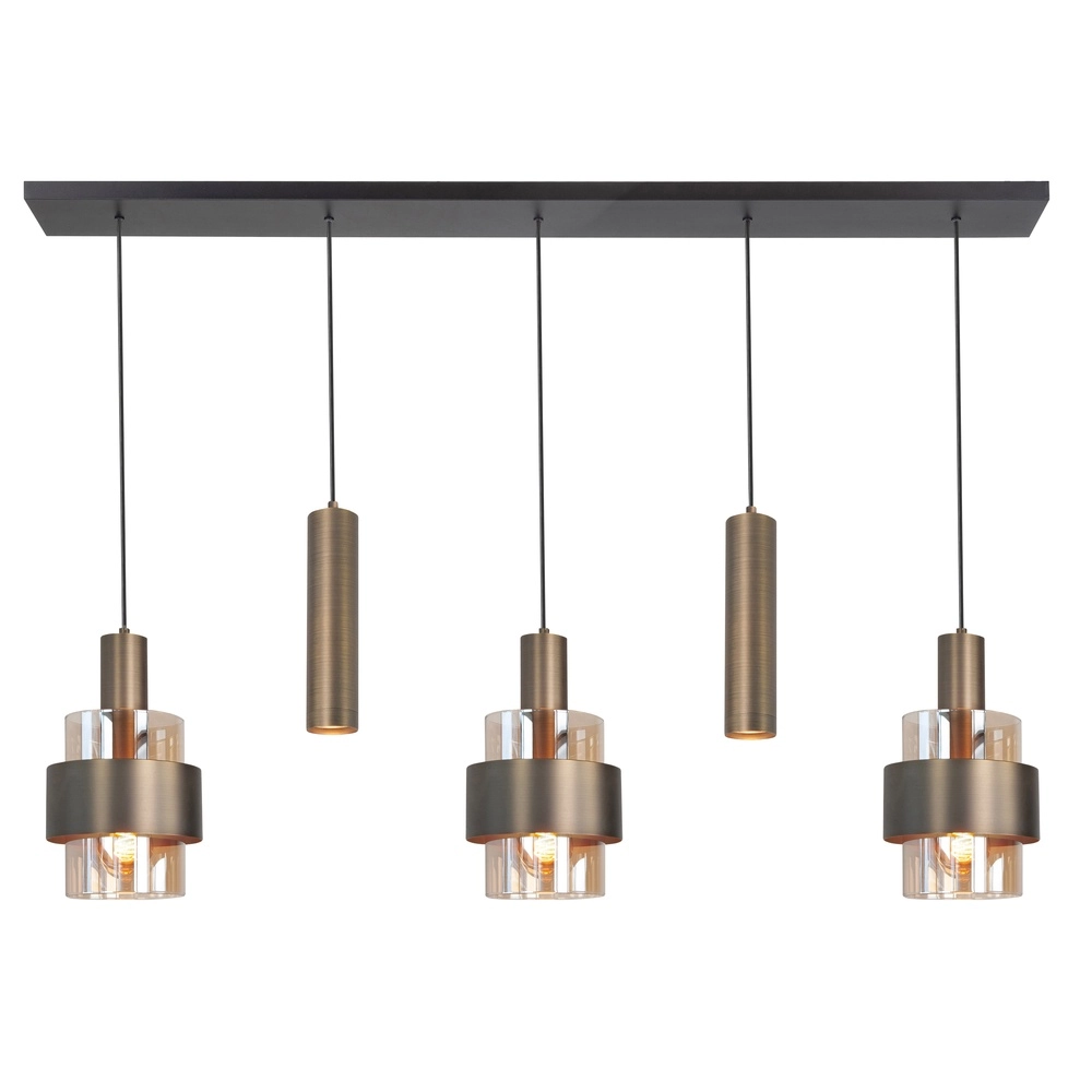 5-flammige Pendelleuchte Marrone schwarz mit Kupferbronze