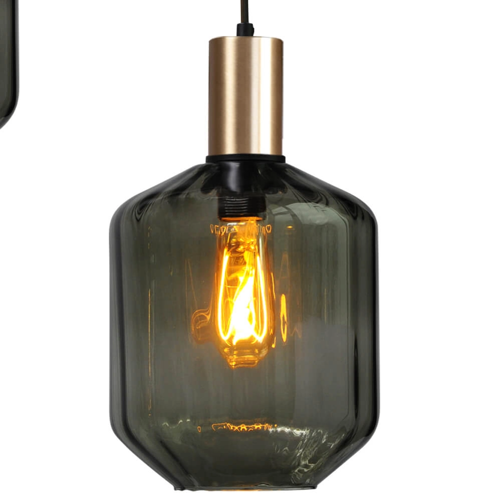 3-flammige Loft-Hängelampe - Gold - Porto mit grünen Jagger-Gläsern Masterlight 8718121270845