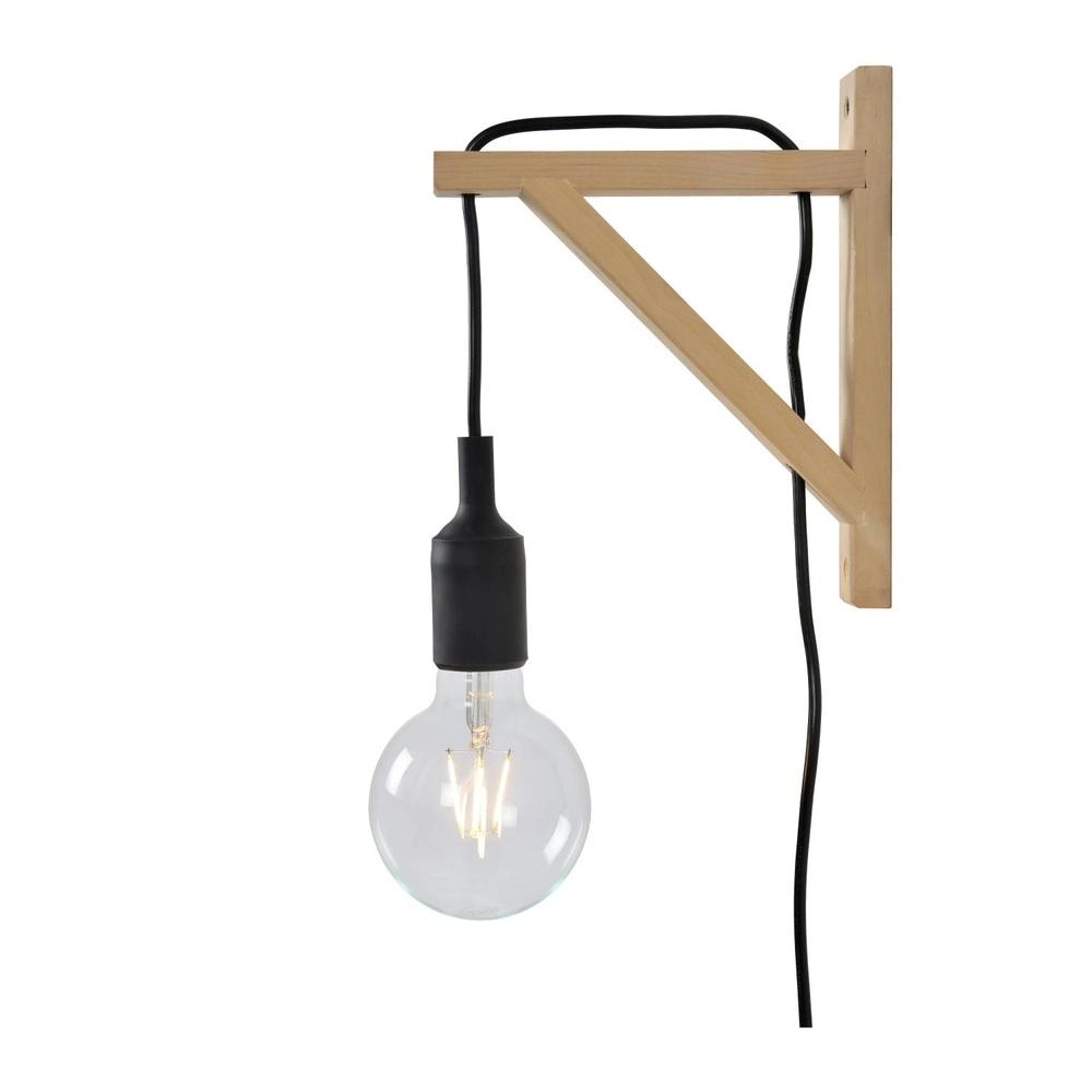 Holzwandlampe Fix mit schwarzer Schnur Lucide 5411212082824