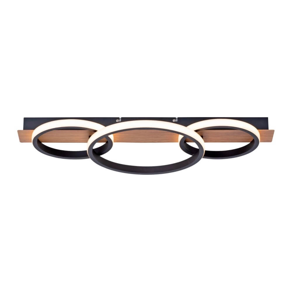 Deckenleuchte Trooper schwarz mit Holz 68cm Just Light 4043689982195