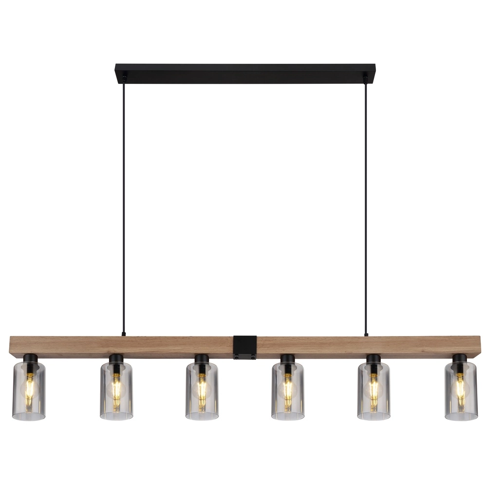 Pendellampe Hadera 6-Licht Schwarz mit Rauchglas Globo 9007371443253