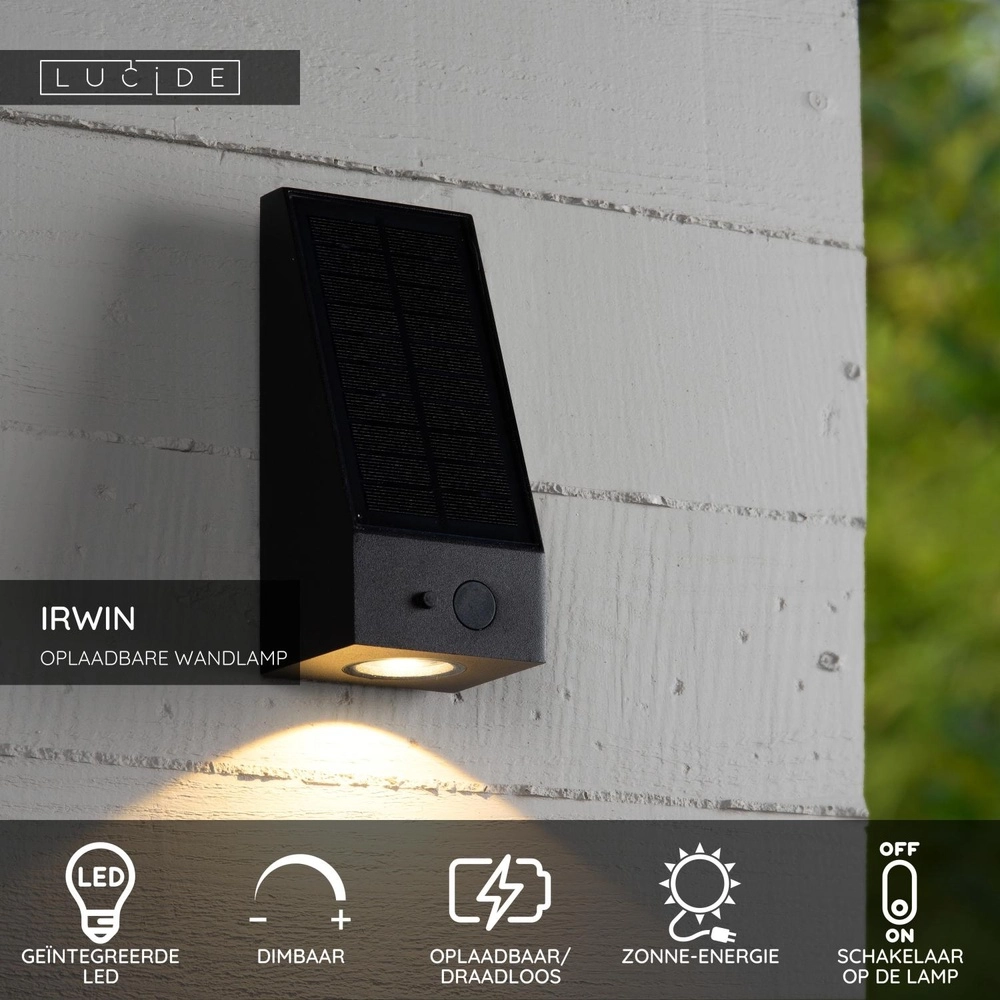 Solarwandlampe Irwin Schwarz mit Sensor Lucide 5411212152114