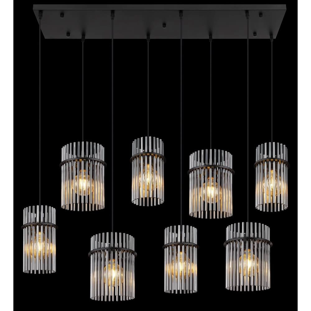 Schwarze Pendelleuchte Gorley mit Rauchglas 8-flammig Globo 9007371465958