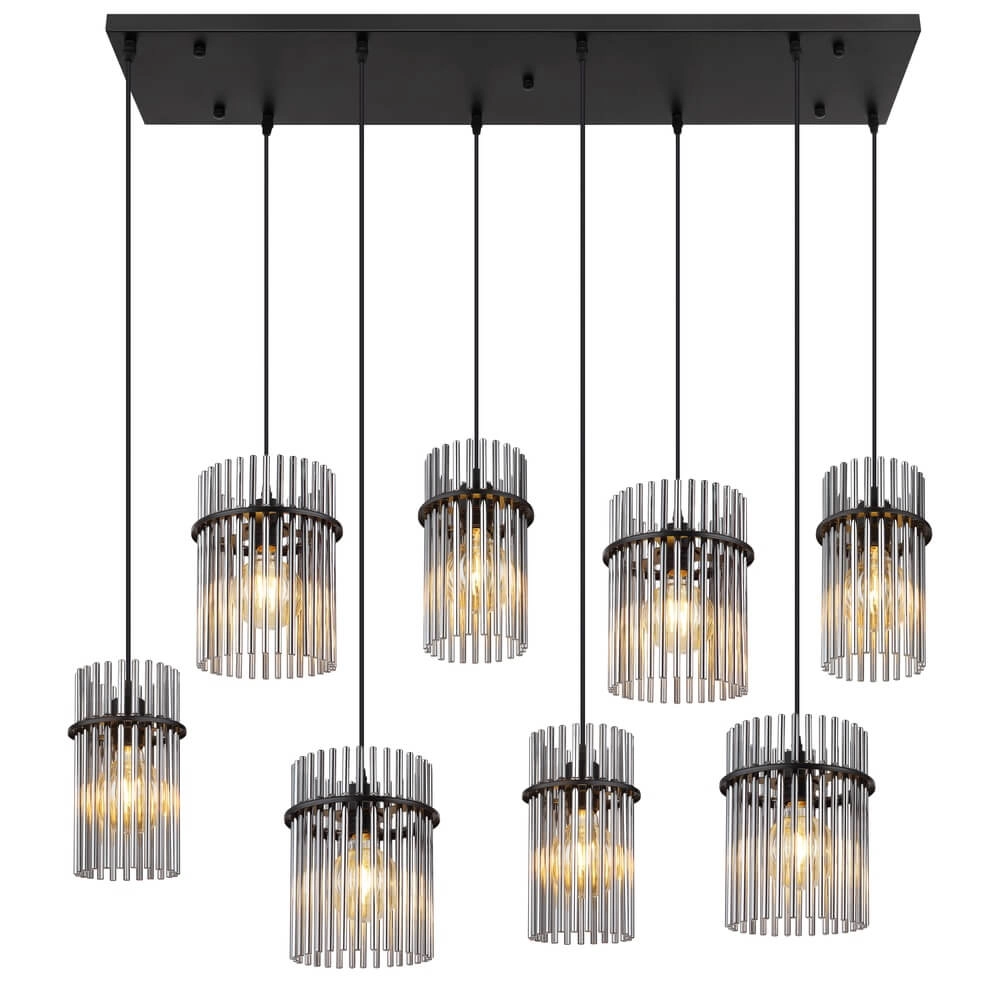 Schwarze Pendelleuchte Gorley mit Rauchglas 8-flammig Globo 9007371465958