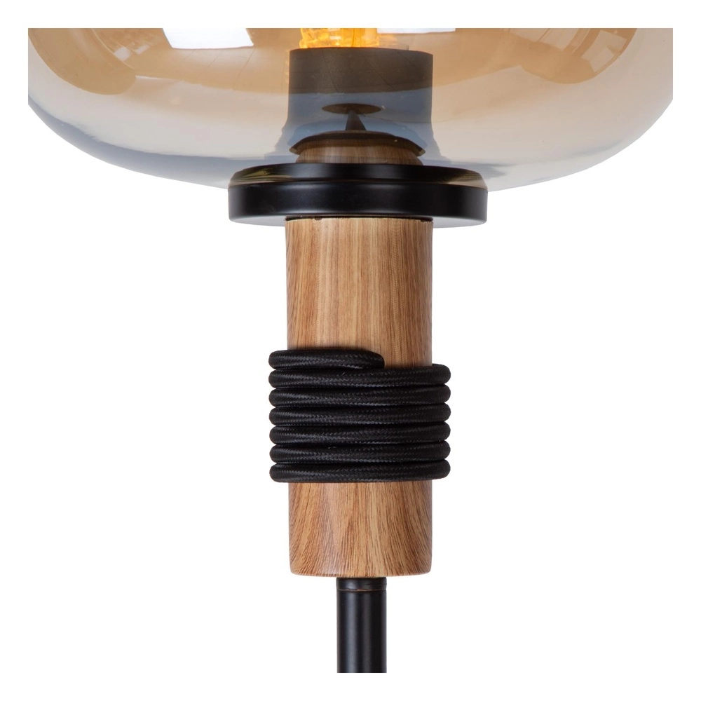 Stehlampe Ilona schwarz mit bernsteinfarbenem Glas Lucide 5411212452702