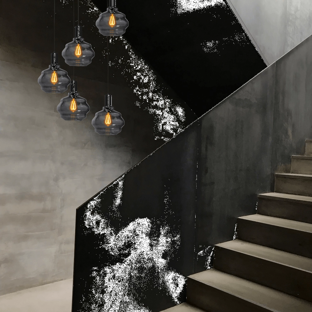 5-flammige Loft-Hängelampe - Schwarz - Porto mit Kugelrauchgläsern - Ø 24cm Masterlight 8718121271002