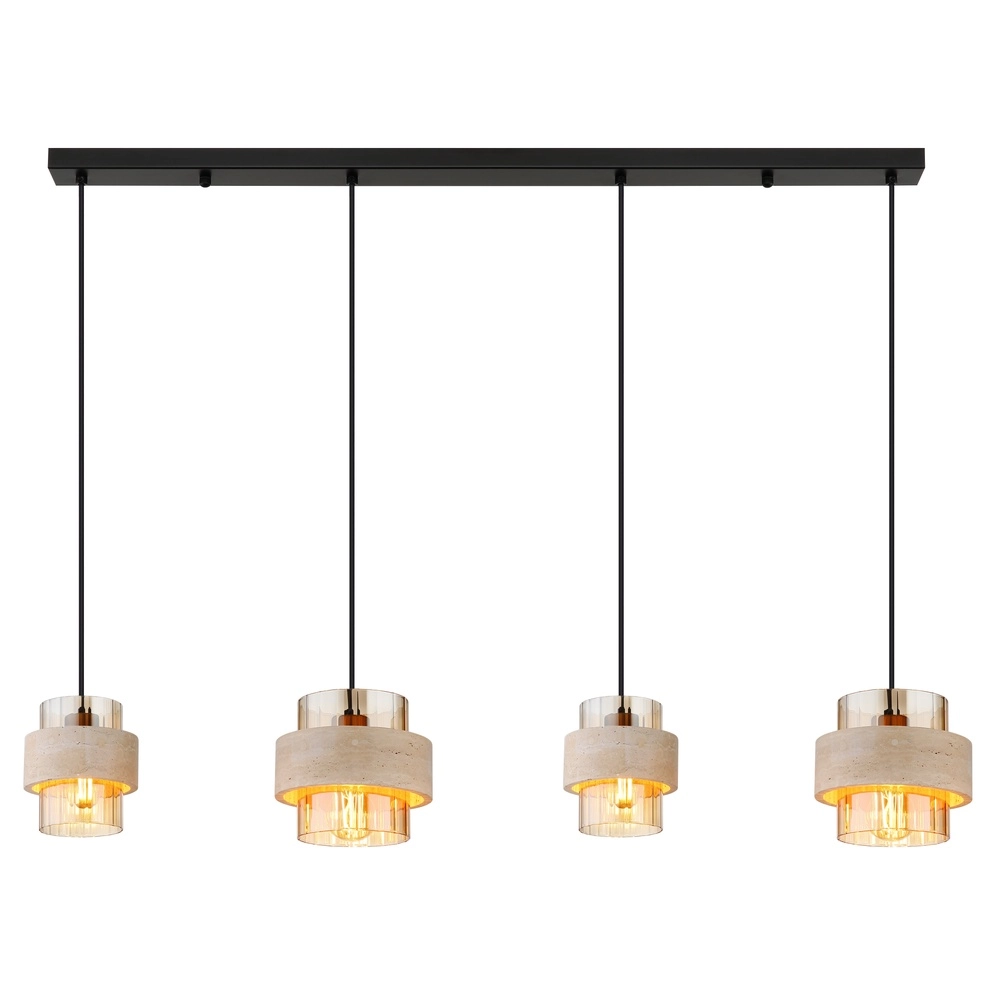 4-Licht Pendellampe Daren Schwarz mit Marmor Globo 9007371592654