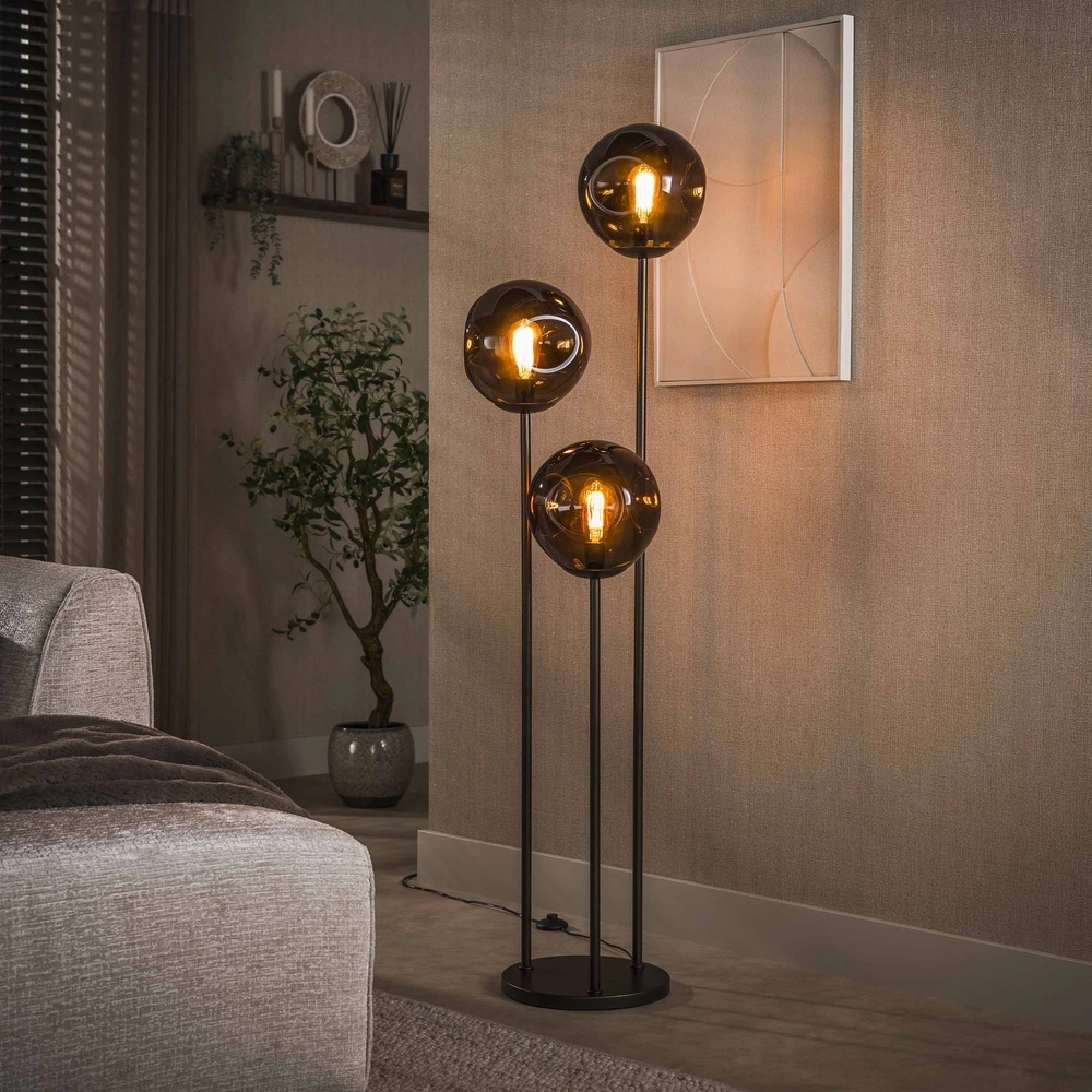 Glas-Stehlampe Stellar 3-Licht – Rauchglas Lyora 8716803511613