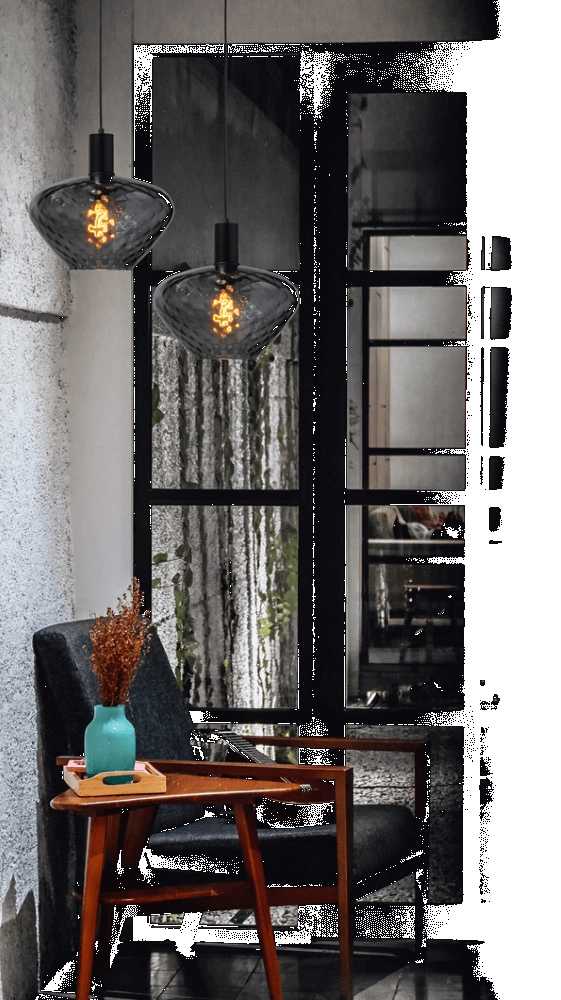 Hängelampe schwarz Porto mit Blütenrauchglas - Ø 30cm Masterlight 8718121269320