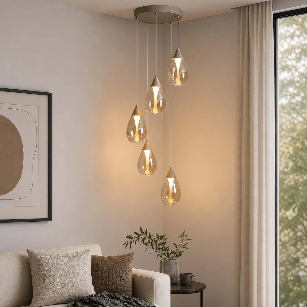 Design-Pendellampe Pear 5-hell sandbraun Searchlight 5,05342E+12